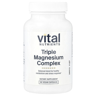 Vital Nutrients  Triple Magnesium Complex  500 mg  90 Vegan Capsules (250 mg Per Capsule)