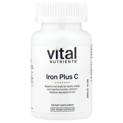 Vital Nutrients, Iron Plus C, 100 cápsulas veganas
