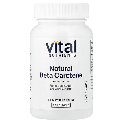 Vital Nutrients, Beta-caroteno natural, 90 cápsulas blandas (7500 mcg de EAR por cápsula blanda)