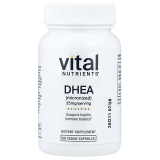 Vital Nutrients, DHEA (micronisée), 25 mg, 60 capsules véganes