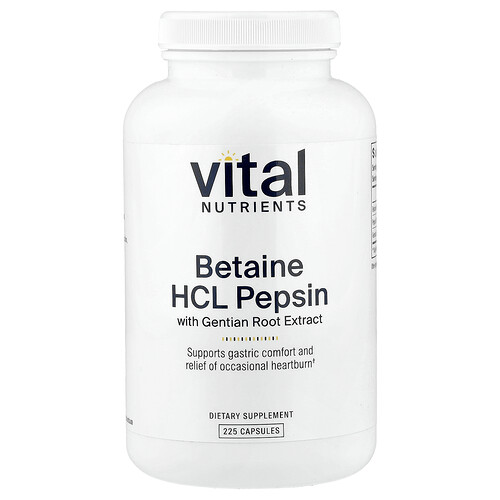 Vital Nutrients, Betaine HCl Pepsin with Gentian Root Extract, 225 Capsules