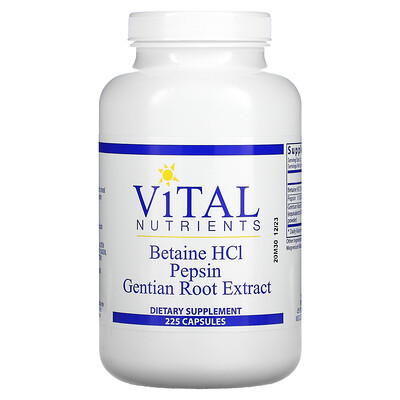 

Vital Nutrients Betaine HCl Pepsin Gentian Root Extract 225 Capsules