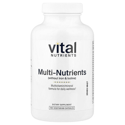 Vital Nutrients, Multinutrientes (sin hierro ni yodo), 180 cápsulas vegetales