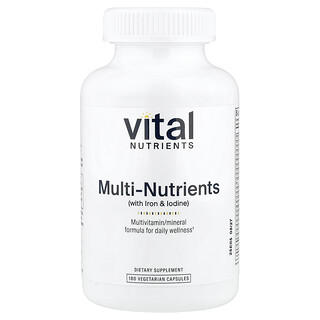 Vital Nutrients, Multinutrientes (con hierro y yodo), 180 cápsulas vegetales