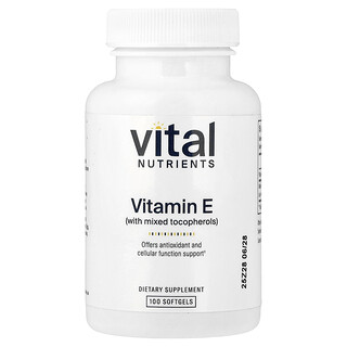 Vital Nutrients, Vitamina E con tocoferoles mixtos, 100 cápsulas blandas