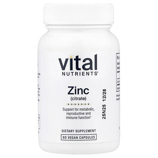 Vital Nutrients, Zinc (Citrate), 30 mg, 90 Vegan Capsules