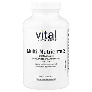 Vital Nutrients, 多種營養素檸檬酸鹽/蘋果酸鹽（無銅和鐵），180 粒素食膠囊