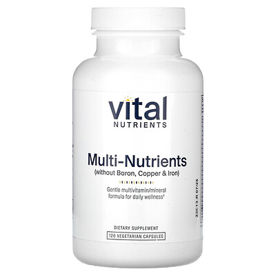 Vital Nutrients  Multi-Nutrients Without Boron  Copper & Iron  120 Vegetarian Capsules