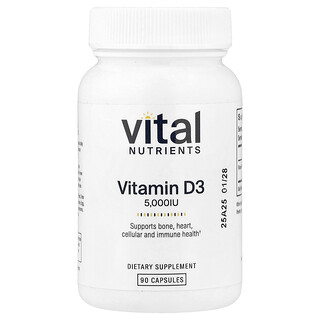 Vital Nutrients, D3-vitamin, 5000 NE, 90 Vegetáriánus kapszula