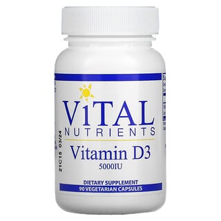 Vital Nutrients, Витамин D3, 5000 МЕ, 90 вегетарианских капсул