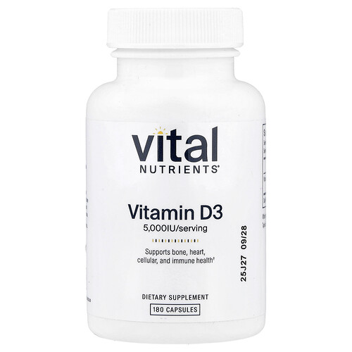 Vital Nutrients Vitamin D3, 125 mcg (5,000 IU), 180 Capsules