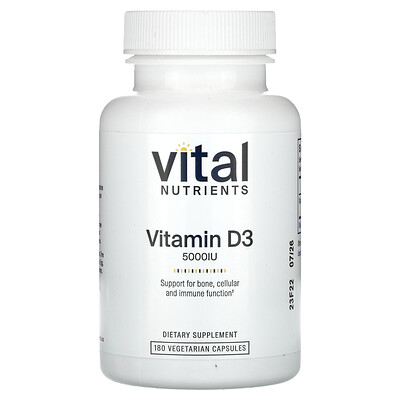 Vital Nutrients  Vitamin D3  5 000 IU  180 Vegetarian Capsules