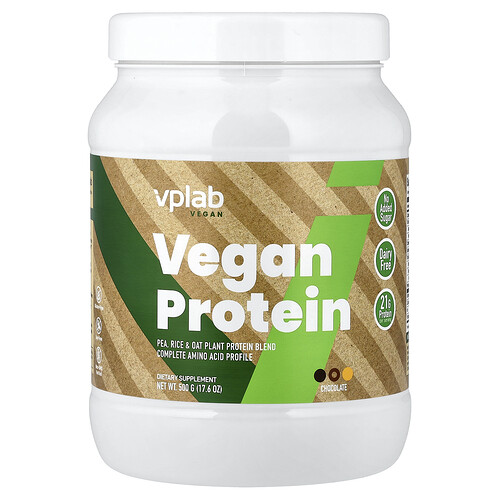 Vplab Vegan Protein, Chocolate, 17.6 oz (500 g)