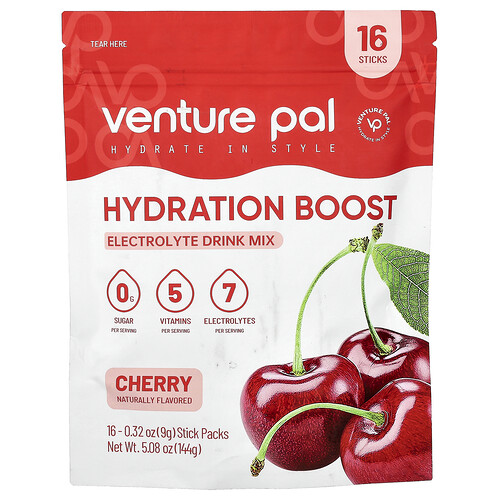 Venture Pal Hydration Boost, Electrolyte Drink Mix, Cherry, 16 Sticks, 0.32 oz (9 g) Each