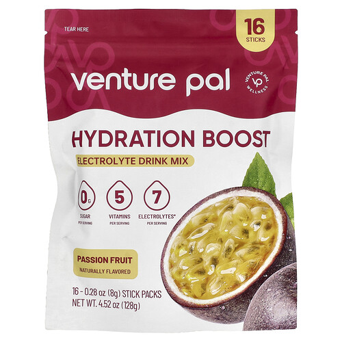 Venture Pal, Hydration Boost, Electrolyte Drink Mix, Passion Fruit, 16 Stick Packs, 0.32 oz (9 g) Each