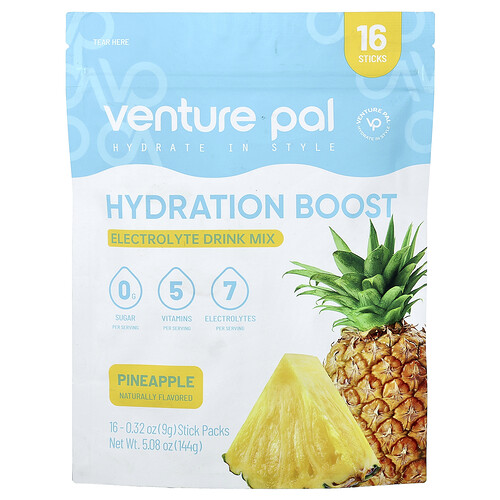 Venture Pal, Hydration Boost, Electrolyte Drink Mix, Elektrolyt-Trinkmischung, Ananas, 16 Sticks, je 9 g (0,32 oz.).