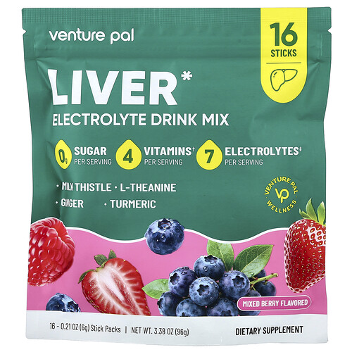 Venture Pal, Hydration Boost + Leberunterstützung, Elektrolyt-Getränkemischung, gemischte Beeren, 16 Sticks, je 6 g