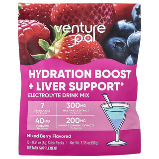 Venture Pal, Booster d'hydratation + Soutien du foie, Mélange à boire enrichi en électrolytes, Mélange de baies, 16 sticks, 6 g chacun