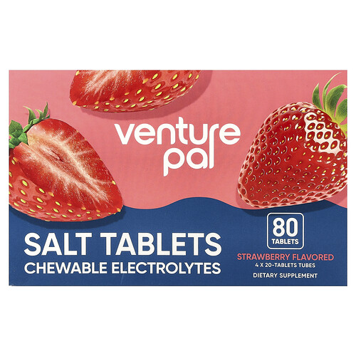 Venture Pal Salt Tablets Chewable Electrolytes, Strawberry, 80 Tablets