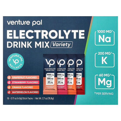 Venture Pal Electrolyte Drink Mix, Variety, 16 Stick Packs, 0.17 oz (4.8 g) Each