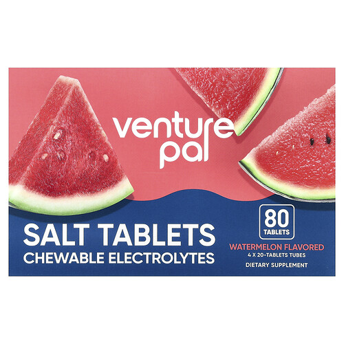 Venture Pal Salt Tablets, Chewable Electrolytes, Watermelon, 80 Tablets