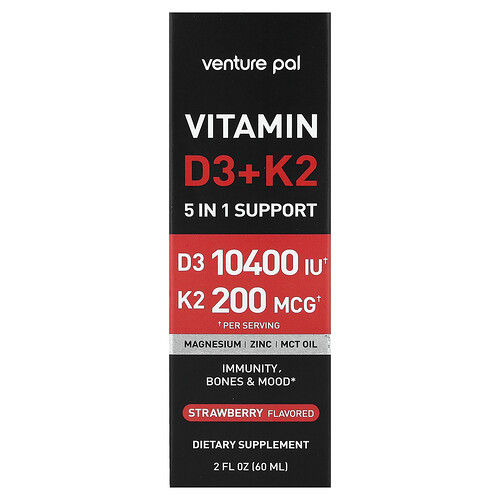 Venture Pal Vitamin D3 + K2, Strawberry, 2 fl oz (60 ml)
