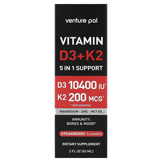 Venture Pal, витамины D3 и K2, с клубникой, 60 мл (2 жидк. унции)