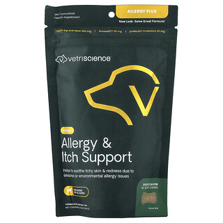 VetriScience, Allergy Plus, Untuk Semua Anjing, Itik, 60 Kunyah Bersaiz Gigitan, 4.23 oz (120 g)