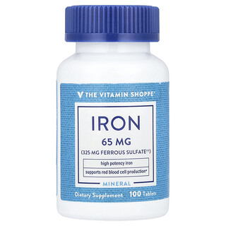 The Vitamin Shoppe, Hierro, 65 mg, 100 comprimidos