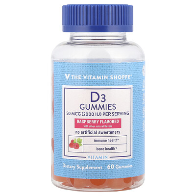 The Vitamin Shoppe  Vitamin D3 Gummies  Raspberry  50 mcg (2 000 IU)  60 Gummies (25 mcg per Gummy)