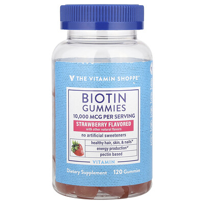 The Vitamin Shoppe  Biotin Gummies  Strawberry  10 000 mcg  120 Gummies (5 000 mcg per Gummy)