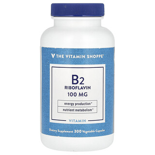 The Vitamin Shoppe, Vitamín B2 riboflavín, 100 mg, 300 rastlinných kapsúl