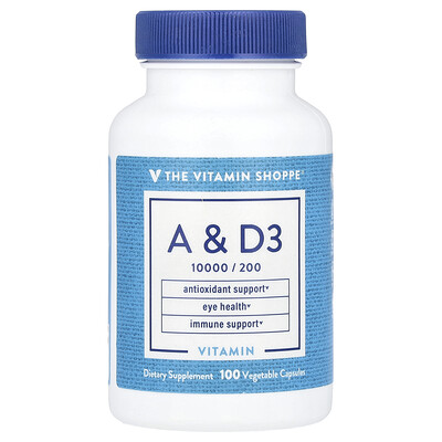 The Vitamin Shoppe  Vitamin A & D3  100 Vegetable Capsules