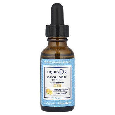 The Vitamin Shoppe  Liquid Vitamin D3  Citrus  25 mcg (1 000 IU)  1 fl oz (30 ml)