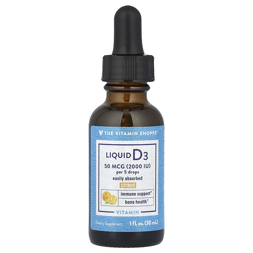 The Vitamin Shoppe Liquid Vitamin D3, Citrus, 50 mcg (2,000 IU), 1 fl oz (30 ml)