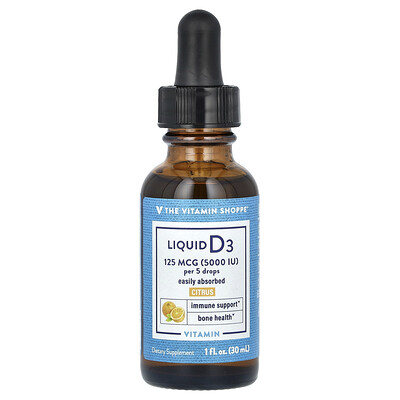The Vitamin Shoppe, Vitamina D3 líquida, Cítricos, 125 mcg (5000 UI), 30 ml (1 oz. líq.)