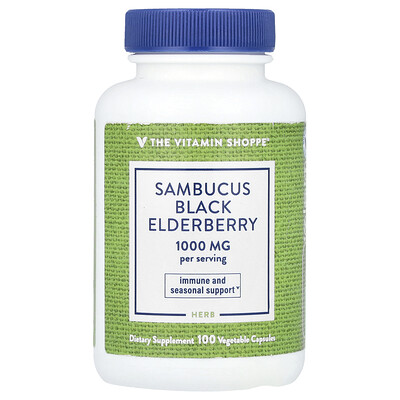 The Vitamin Shoppe  Sambucus Black Elderberry  1 000 mg  100 Vegetable Capsules (500 mg per Capsule)