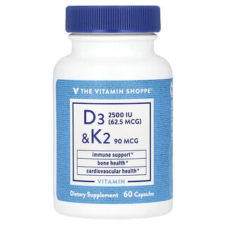 The Vitamin Shoppe, Vitamin D3 och K2, 60 kapslar
