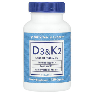 The Vitamin Shoppe, Βιταμίνη D3 & K2, 120 κάψουλες