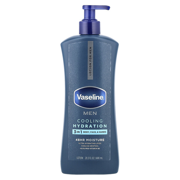 Vaseline Men, Cooling Hydration, 3 in 1 Body, Face & Hands Lotion, 20.3 fl oz (600 ml)