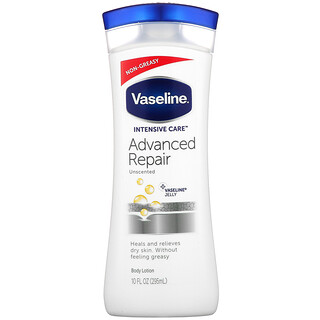 Vaseline, العناية المركزة، دهان الجسم المتطور لترميم البشرة، عديم الرائحة، 10 أونصة سائلة (295 مل)