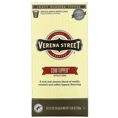 Verena Street Cow Tipper, ароматизированный, обжаренный кофе, 32 порционные чашки, 10,5 г (0,37 унции) каждая