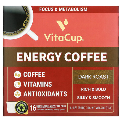 

VitaCup Energy Coffee темная обжарка 16 чашек по 11 г (0 39 унции)