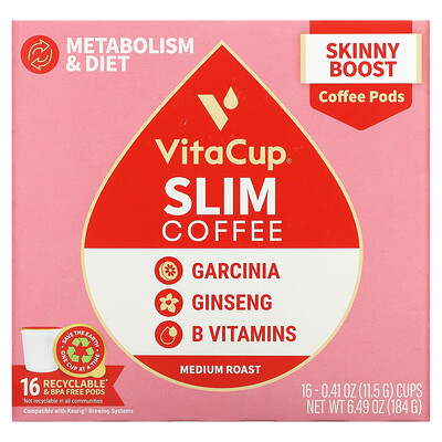 

VitaCup, Slim Coffee, Medium Roast, 16 Cups, 0.41 oz (11.5 g) Each