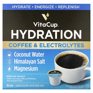 VitaCup, Café hidratante con electrolitos, Tostado medio, 18 cápsulas, 4,5 g (0,16 oz) cada una