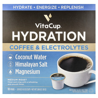 VitaCup, Hydration Coffee & Electrolytes, Medium Roast, 18 Pods, 0.16 oz (4.5 g) Each