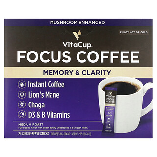 VitaCup, Caffè istantaneo Focus, tostatura media, 24 bustine monodose, 3,3 g ciascuna