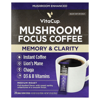 VitaCup, Café instantané Focus, Torréfaction moyenne, 24 sticks individuels, 3,3 g chacun