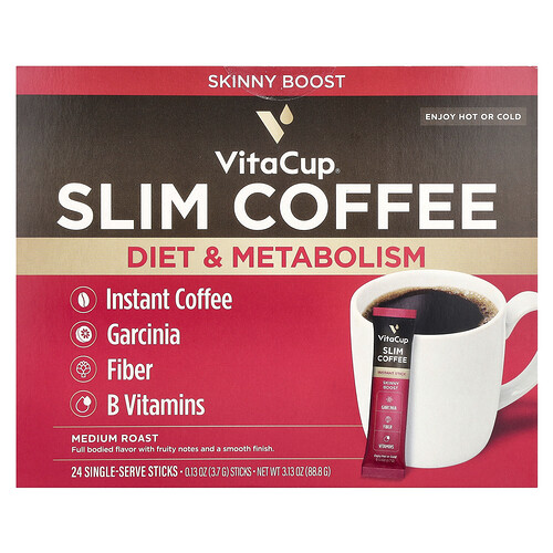 VitaCup, Slim Instant Coffee, Medium Roast, 24 Single Serve Sticks, 0.13 oz (3.7 g) Each