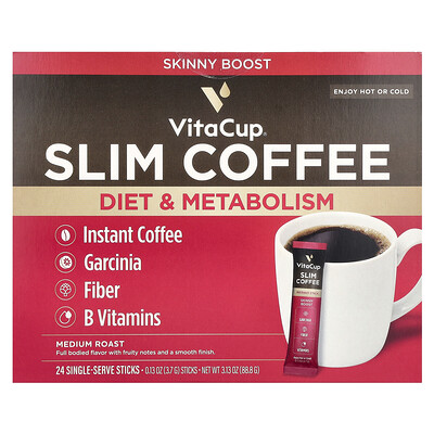 VitaCup  Slim Instant Coffee  Medium Roast  24 Single Serve Sticks  0.13 oz (3.7 g) Each